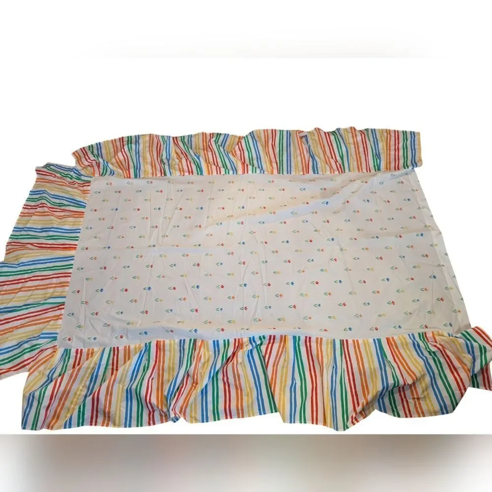 Vintage rainbow stripes and floral print twin bed skirt‎